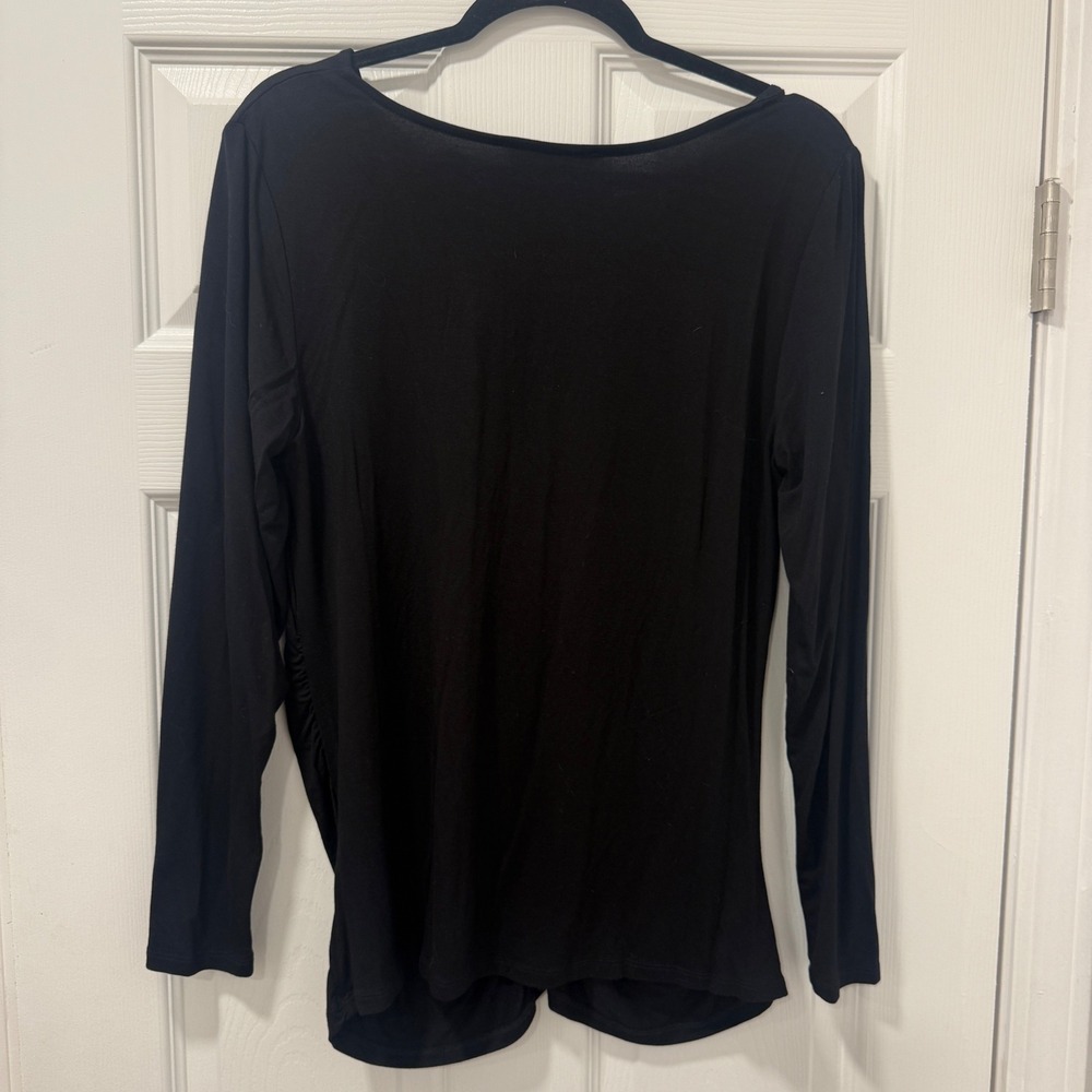 ELOQUII Black Long Sleeve Gathered V Neck Top Plus Size 14 16 - Picture 5 of 7